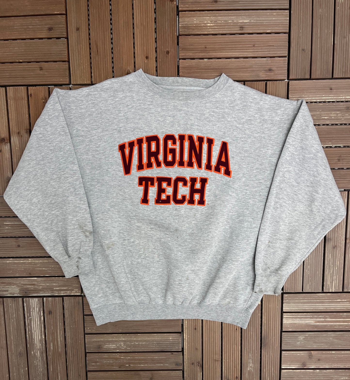 Virginia Tech Hokies Stitched Graphic Crewneck | Size X-Large | Vintage 1990s College Grey Sweater |