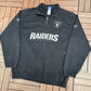 Oakland Raiders Football Graphic Quarter Zip Sweater | Size Large | Vintage 2000s NFL Football Black Sweatshirt |