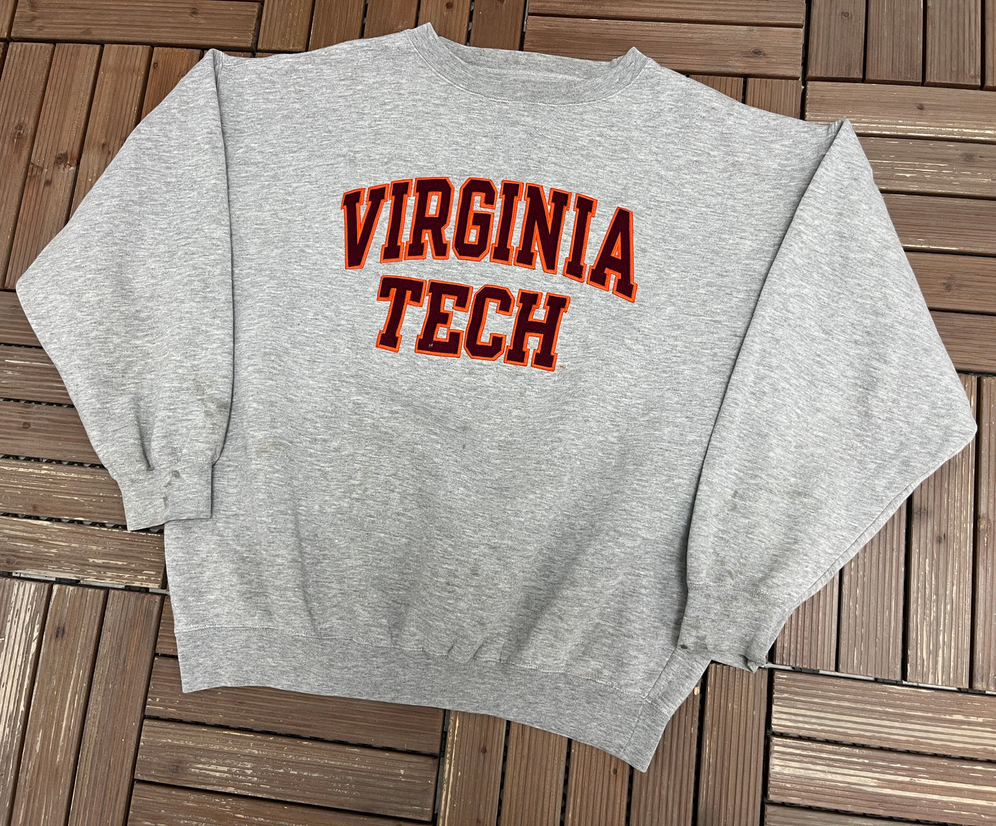 Virginia Tech Hokies Stitched Graphic Crewneck | Size X-Large | Vintage 1990s College Grey Sweater |