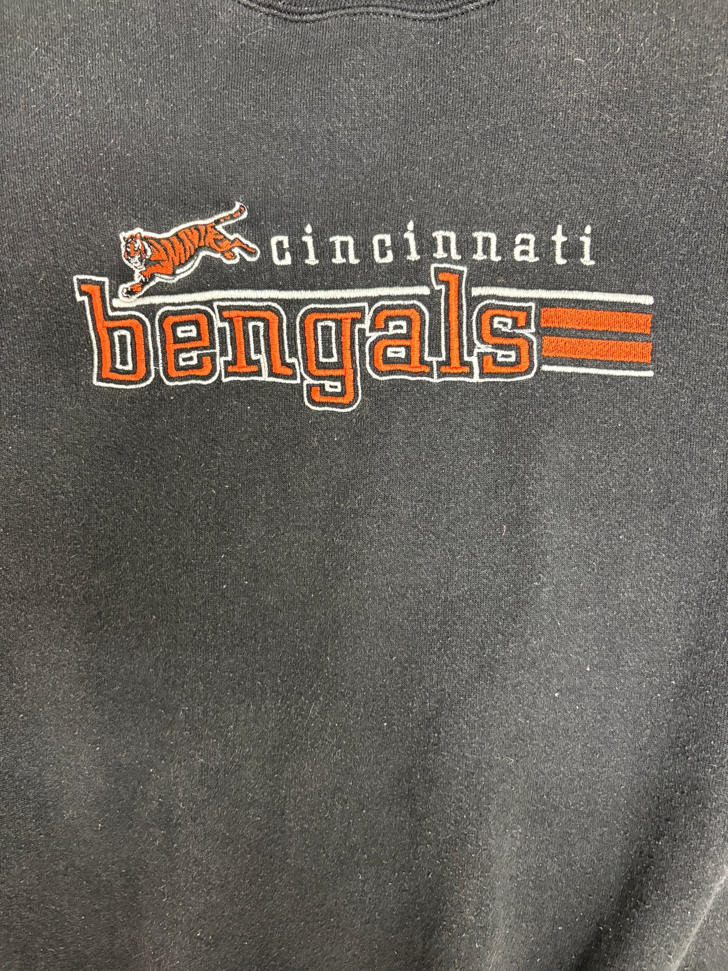 Cincinnati Bengals Stitched Graphic Crewneck | Size Large | Vintage 1990s NFL Football Black Sweater |