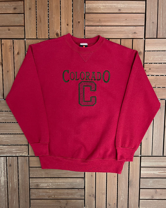 Colorado Embroidered Graphic Crewneck | Size Large | Vintage 1990s Tourist Red Sweater |