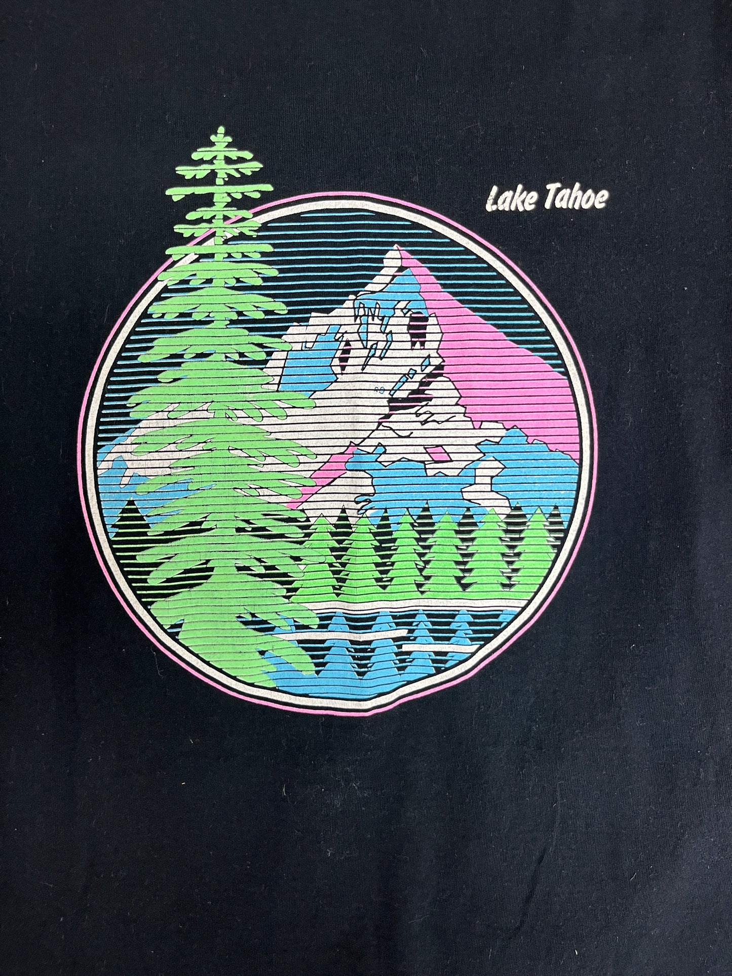 Lake Tahoe Scenic Graphic Tee | Size Large | Vintage 1990s Single Stitch Black T-Shirt |