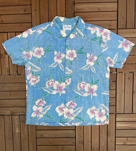 Rai Nani Floral Hawaiian Shirt | Size X-Large | Vintage 1990s Made in Hawaii USA Blue Shirt |