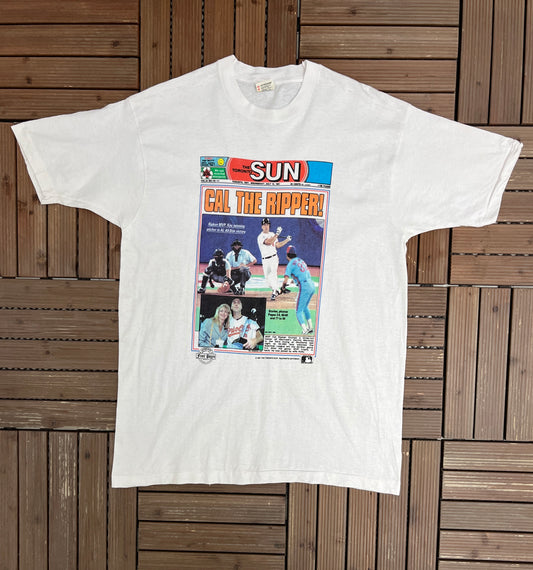 Cal Ripken MVP The Toronto Sun Graphic Tee | Size XL | Vintage 1990s MLB Baseball White T-Shirt |