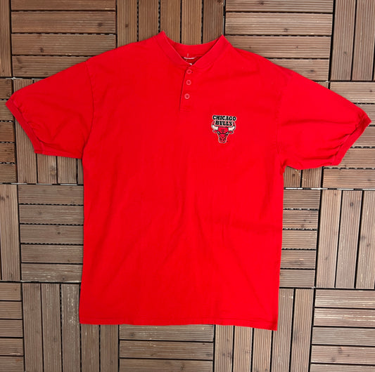 Chicago Bulls Embroidered Logo Graphic Tee | Size X-Large | Vintage 1990s NBA Basketball Single Stitch Red T-Shirt |