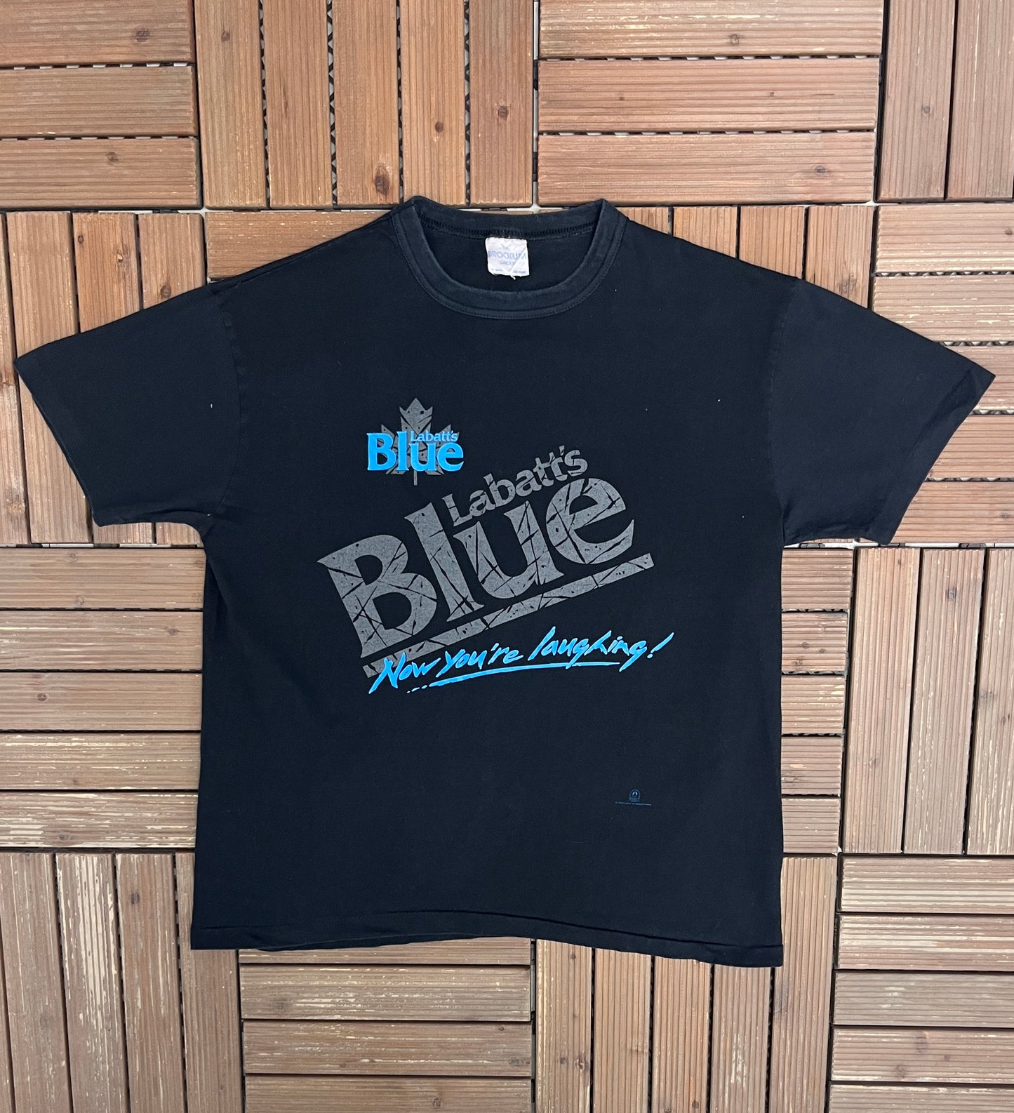 Labatt's Blue Now You're Laughing! Graphic Tee | Size X-Large | Vintage 1990s Promotional Black T-Shirt |