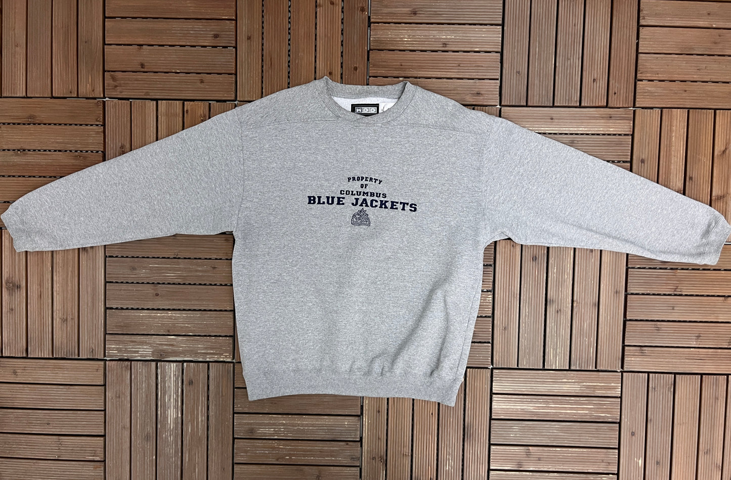 Property Of Columbus Blue Jackets Graphic Crewneck | Size Large | Vintage 2000s NHL Hockey Grey Sweater |