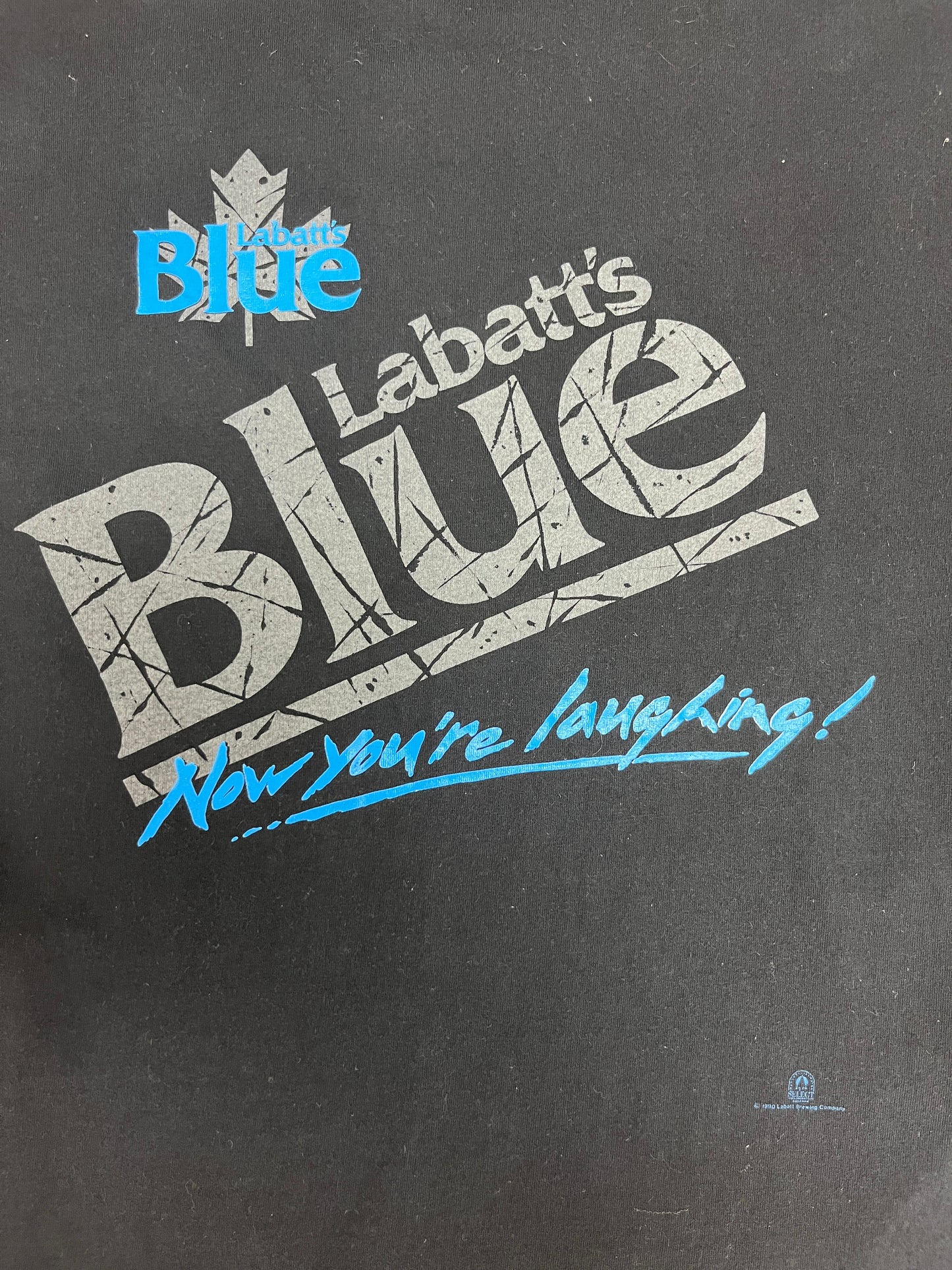 Labatt's Blue Now You're Laughing! Graphic Tee | Size X-Large | Vintage 1990s Promotional Black T-Shirt |