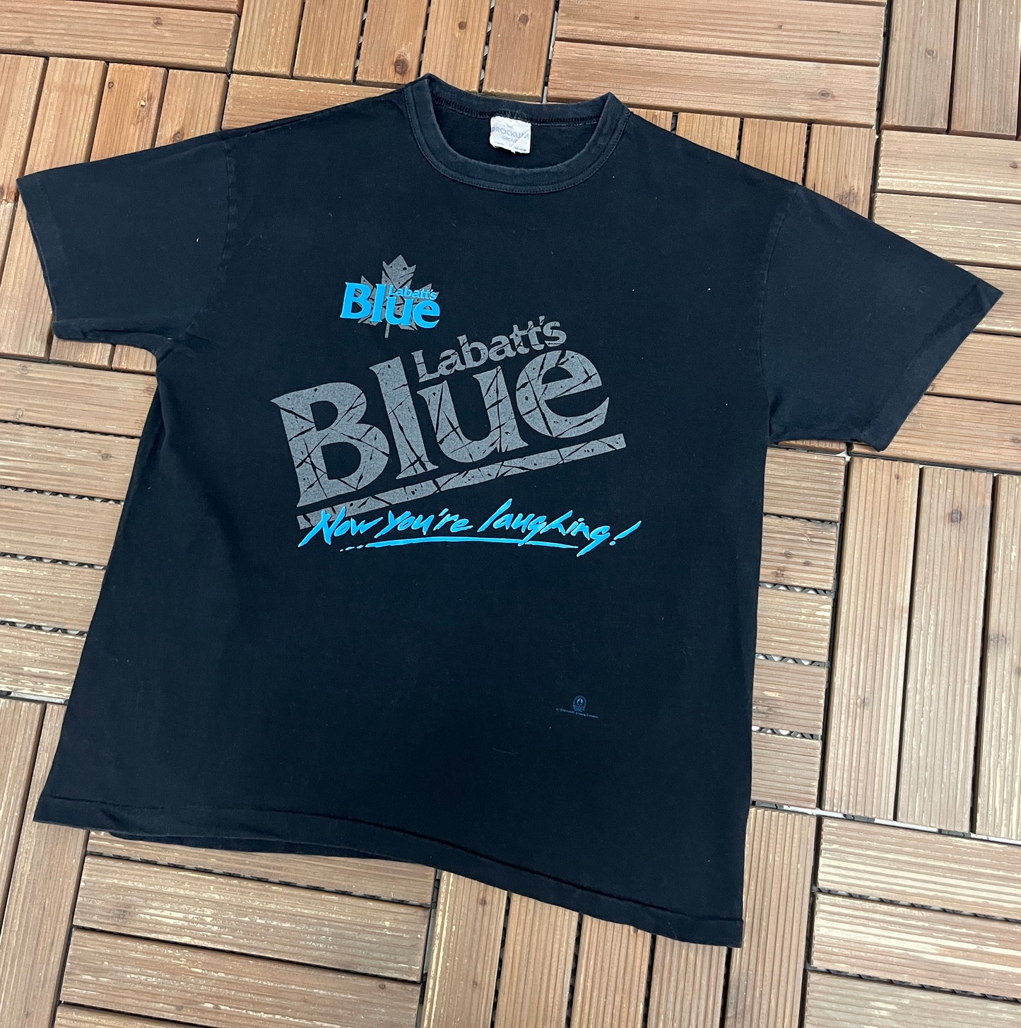 Labatt's Blue Now You're Laughing! Graphic Tee | Size X-Large | Vintage 1990s Promotional Black T-Shirt |