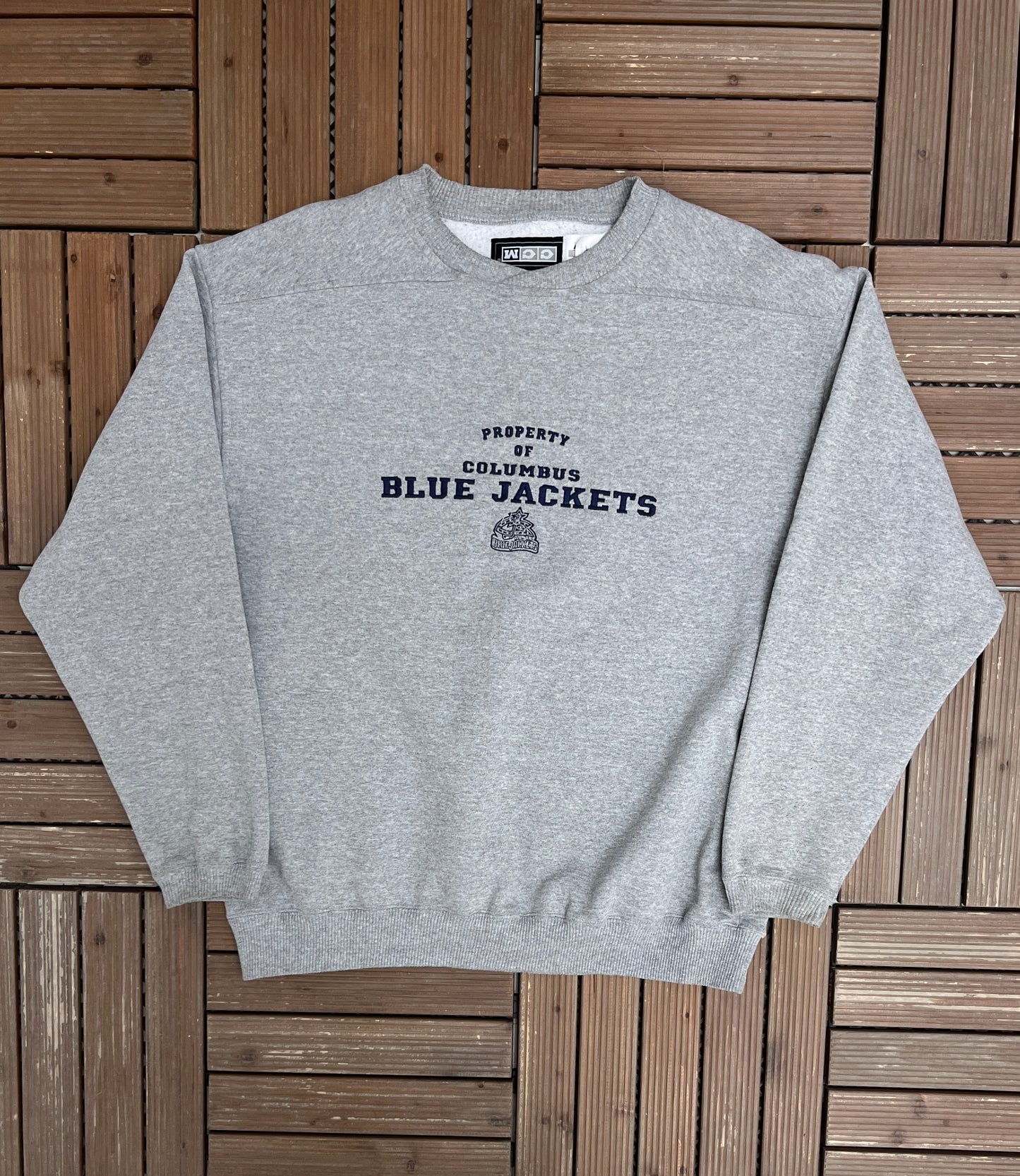 Property Of Columbus Blue Jackets Graphic Crewneck | Size Large | Vintage 2000s NHL Hockey Grey Sweater |