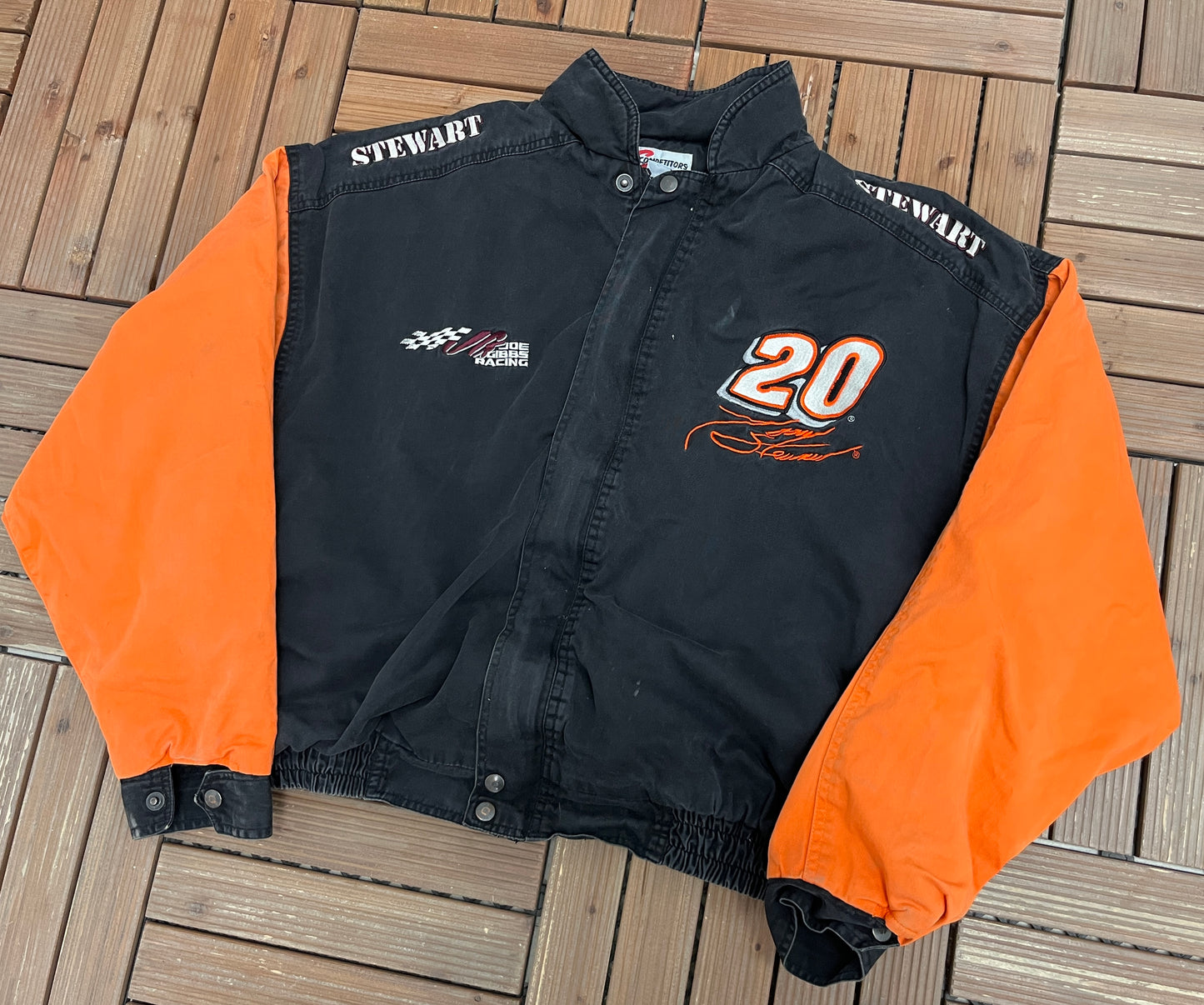 Tony Stewart Home Depot NASCAR Graphic Jacket | Size X-Large | Vintage 2000s NASCAR Racing Black Jacket |