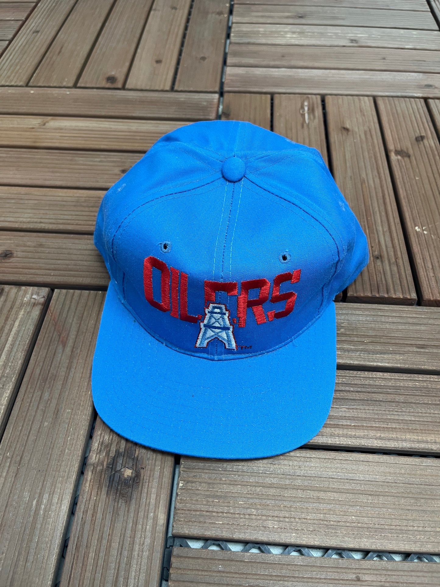 Houston Oilers Embroidered Graphic Hat | Snap Back | Vintage 1990s NFL Light Blue Cap |