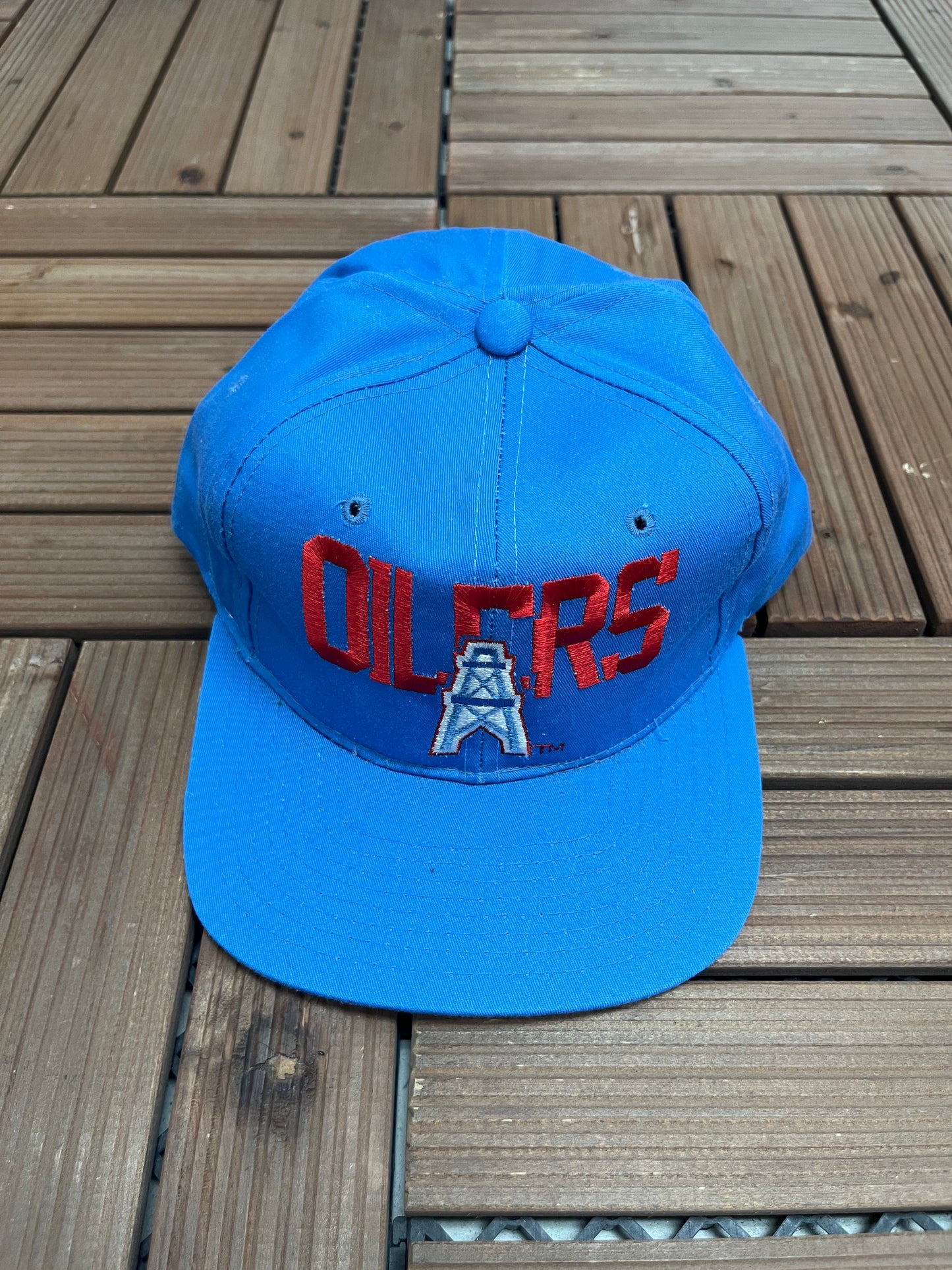 Houston Oilers Embroidered Graphic Hat | Snap Back | Vintage 1990s NFL Light Blue Cap |