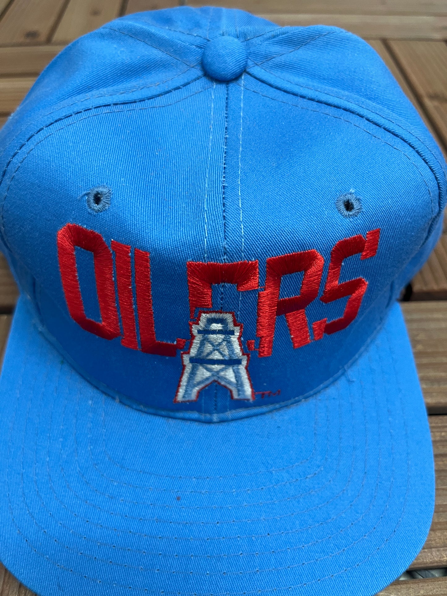 Houston Oilers Embroidered Graphic Hat | Snap Back | Vintage 1990s NFL Light Blue Cap |