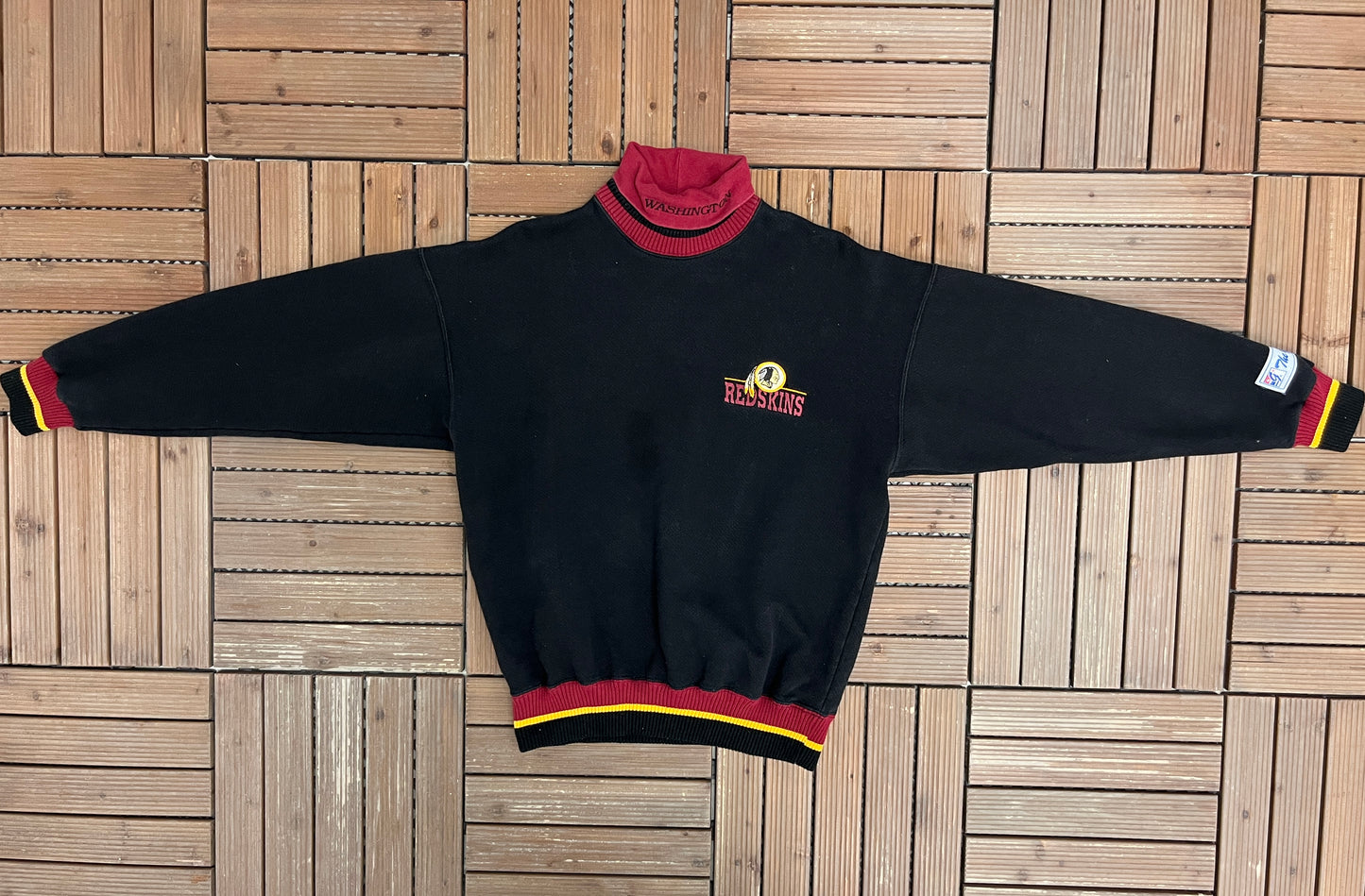 Washington Redskins Embroidered Graphic Sweater | Size Medium | Vintage 1990s NFL Football Black Turtleneck |