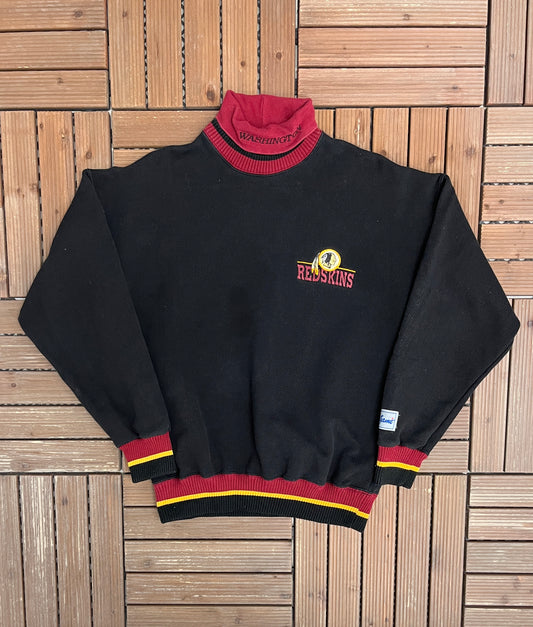 Washington Redskins Embroidered Graphic Sweater | Size Medium | Vintage 1990s NFL Football Black Turtleneck |