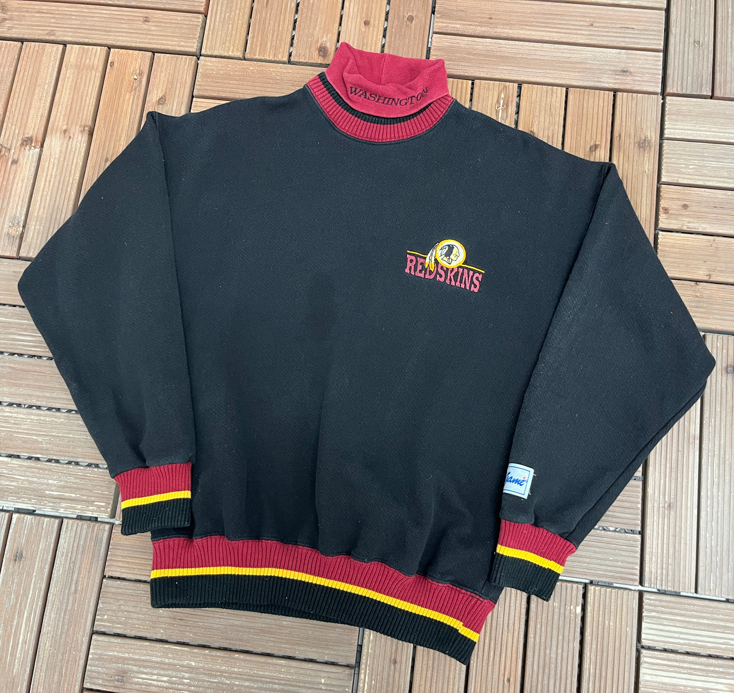 Washington Redskins Embroidered Graphic Sweater | Size Medium | Vintage 1990s NFL Football Black Turtleneck |