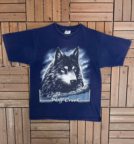 Wolf Creek Graphic Tee | Size Large | Vintage 1990s Scenic Blue T-Shirt |