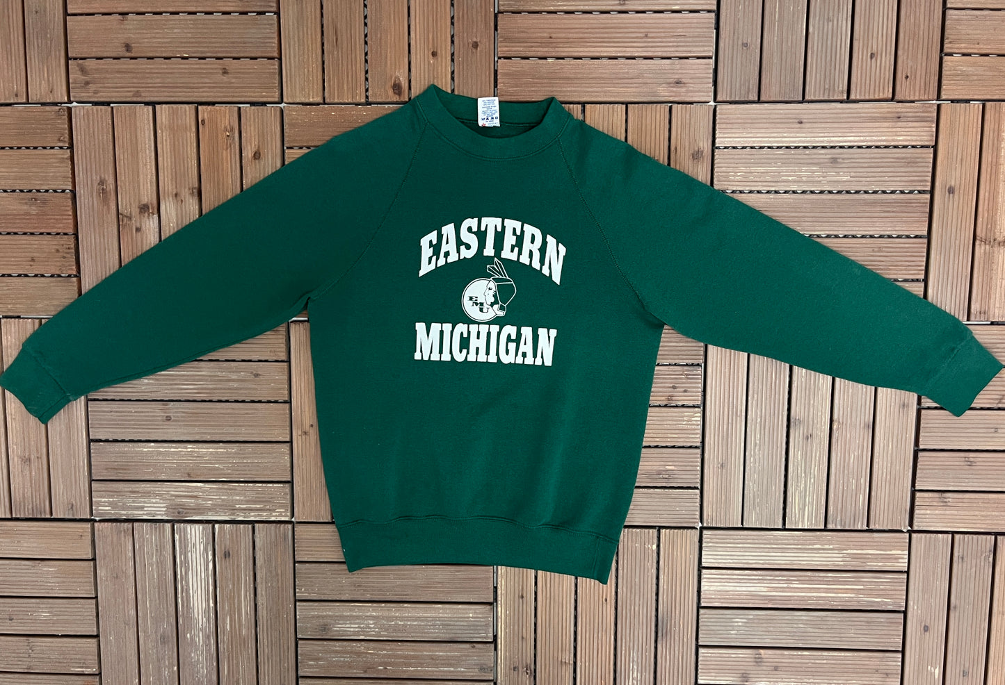 Eastern Michigan Eagles Graphic Crewneck | Size Large | Vintage 1980s College Green Sweater |