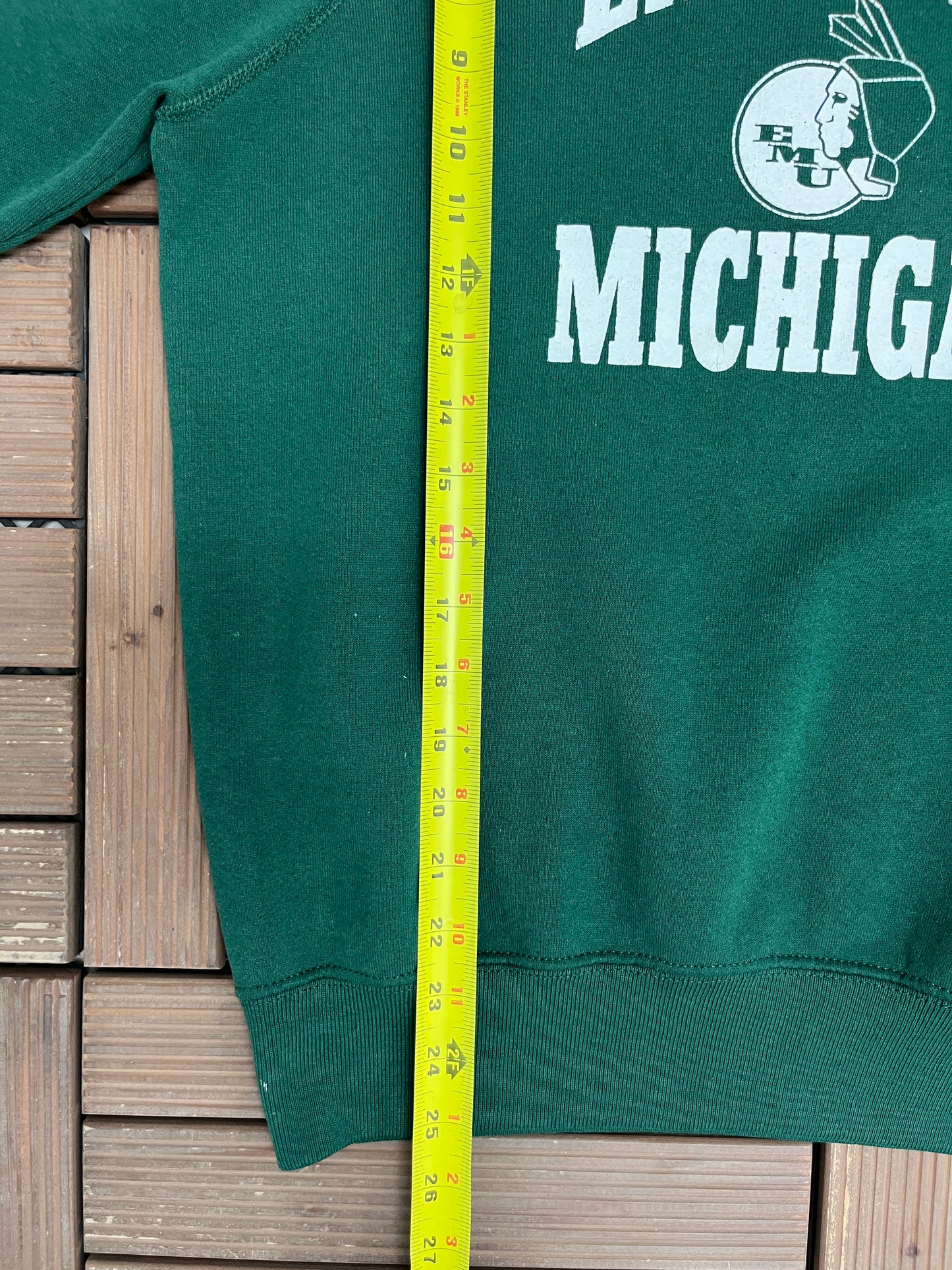 Eastern Michigan Eagles Graphic Crewneck | Size Large | Vintage 1980s College Green Sweater |