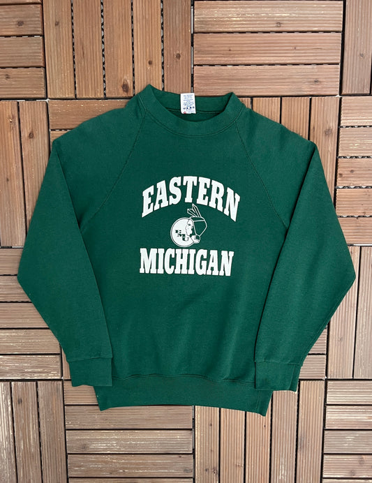 Eastern Michigan Eagles Graphic Crewneck | Size Large | Vintage 1980s College Green Sweater |