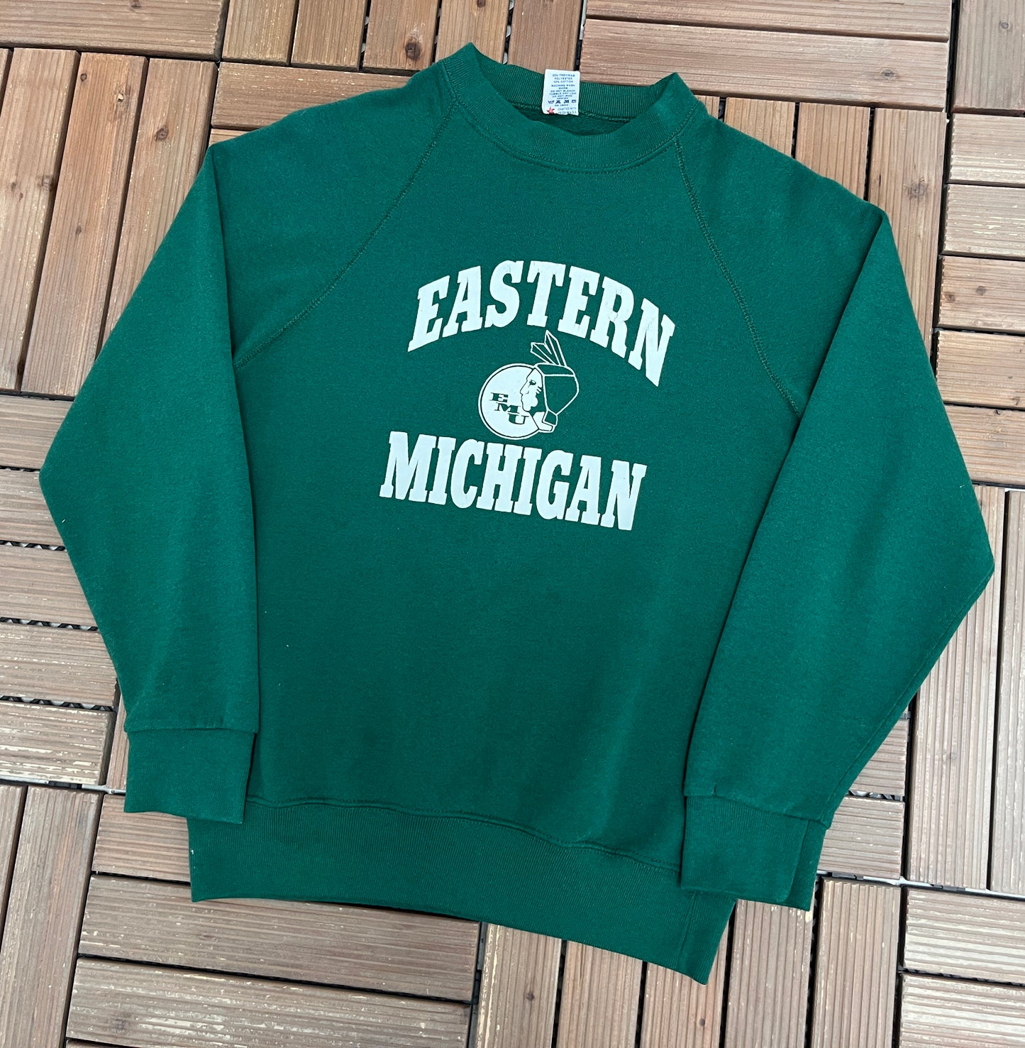 Eastern Michigan Eagles Graphic Crewneck | Size Large | Vintage 1980s College Green Sweater |