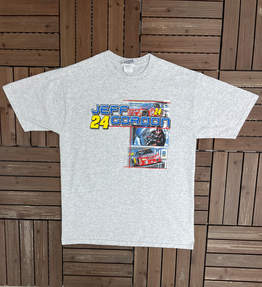 Jeff Gordon 2002 Race Schedule Graphic Tee | Size Large | Vintage 2000s NASCAR Racing Grey T-Shirt |