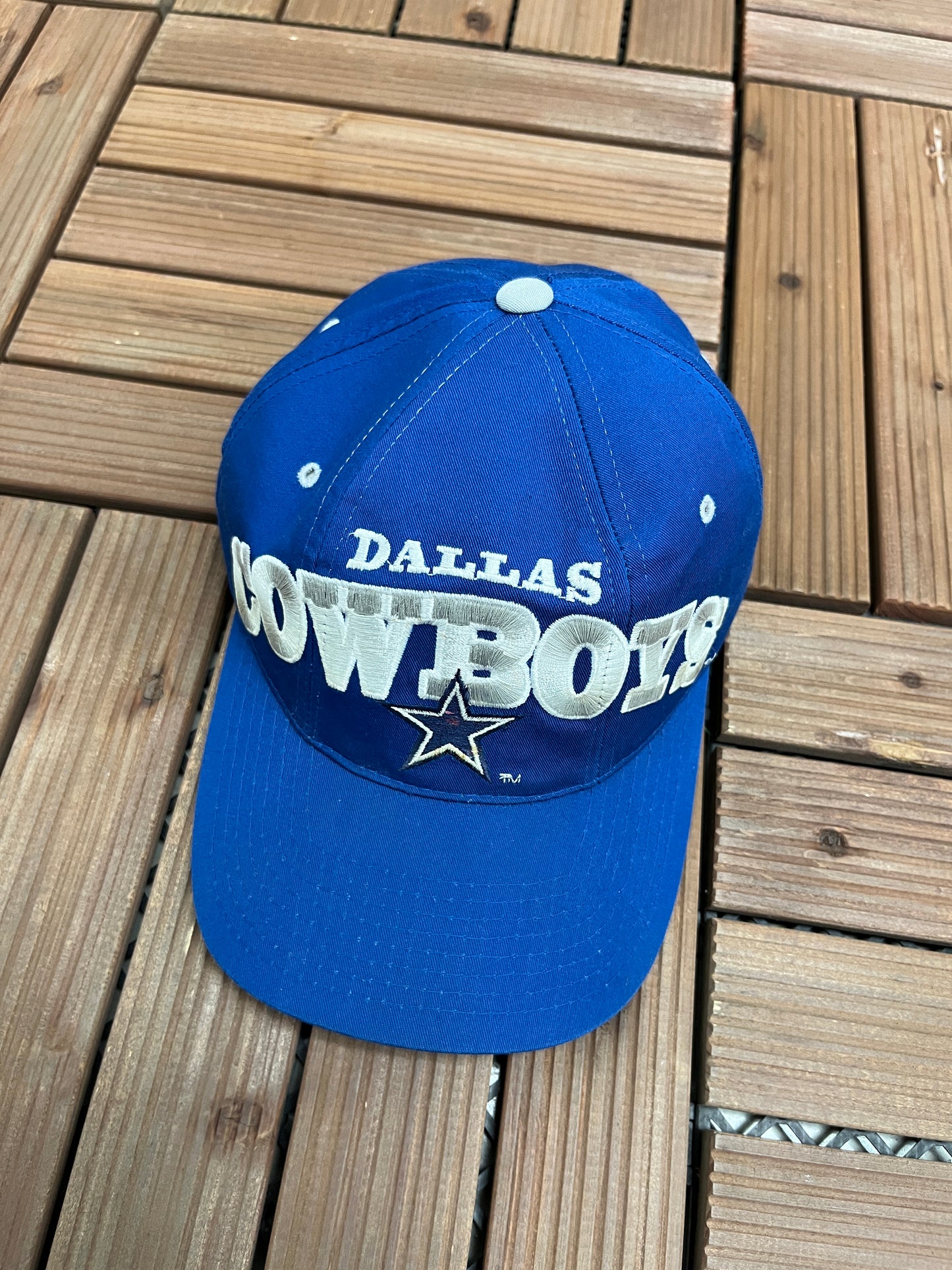 Dallas Cowboys Tri-Power Embroidered Graphic Hat | Snap Back | Vintage 1990s Starter NFL Football Blue Cap |