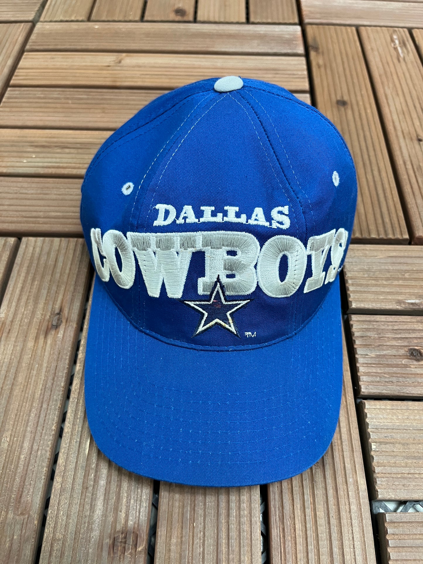 Dallas Cowboys Tri-Power Embroidered Graphic Hat | Snap Back | Vintage 1990s Starter NFL Football Blue Cap |