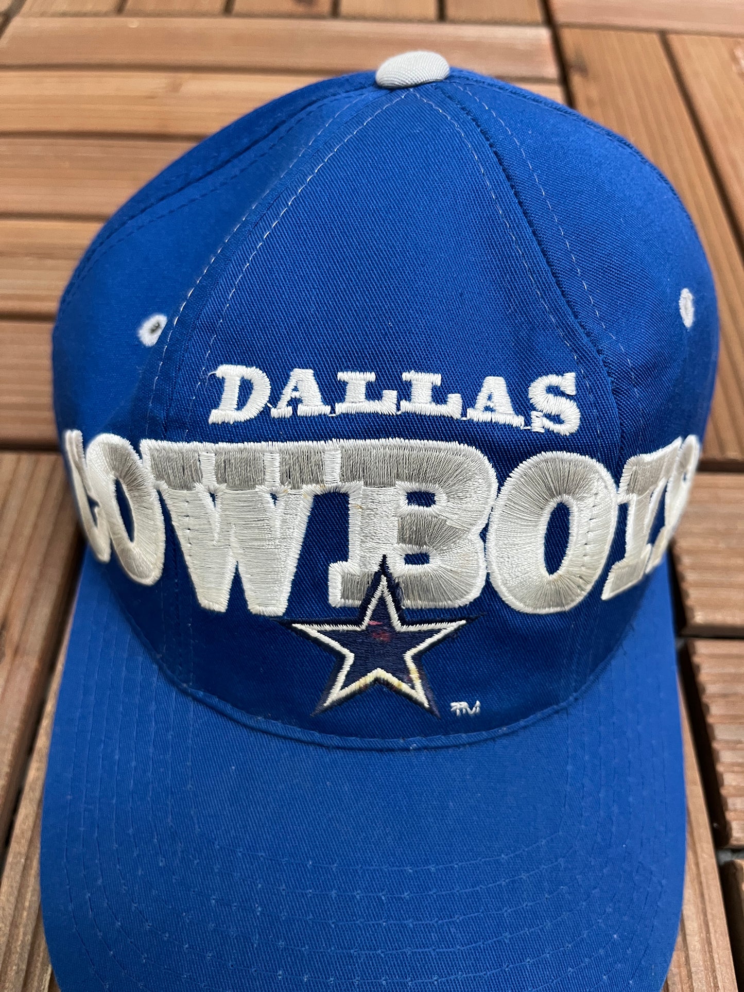 Dallas Cowboys Tri-Power Embroidered Graphic Hat | Snap Back | Vintage 1990s Starter NFL Football Blue Cap |