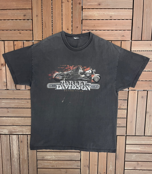 Harley Davidson Bay City, Michigan Graphic Tee | Size X-Large | Vintage 2000s Motorcycle Black T-Shirt |