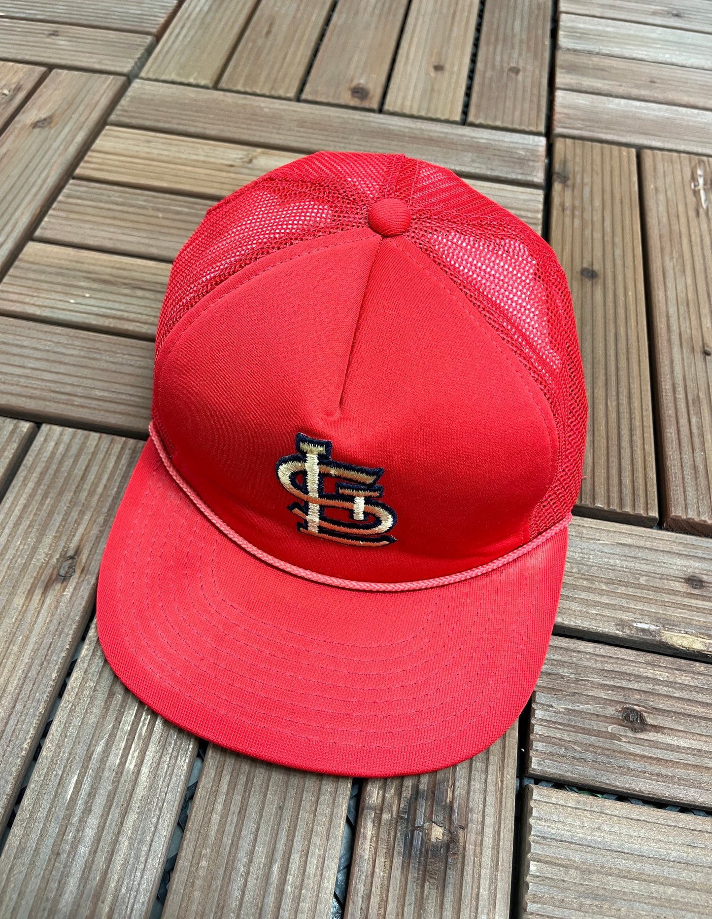 St. Louis Cardinals Embroidered Graphic Hat | Snap Back | Vintage 1990s MLB Baseball Trucker Red Cap |