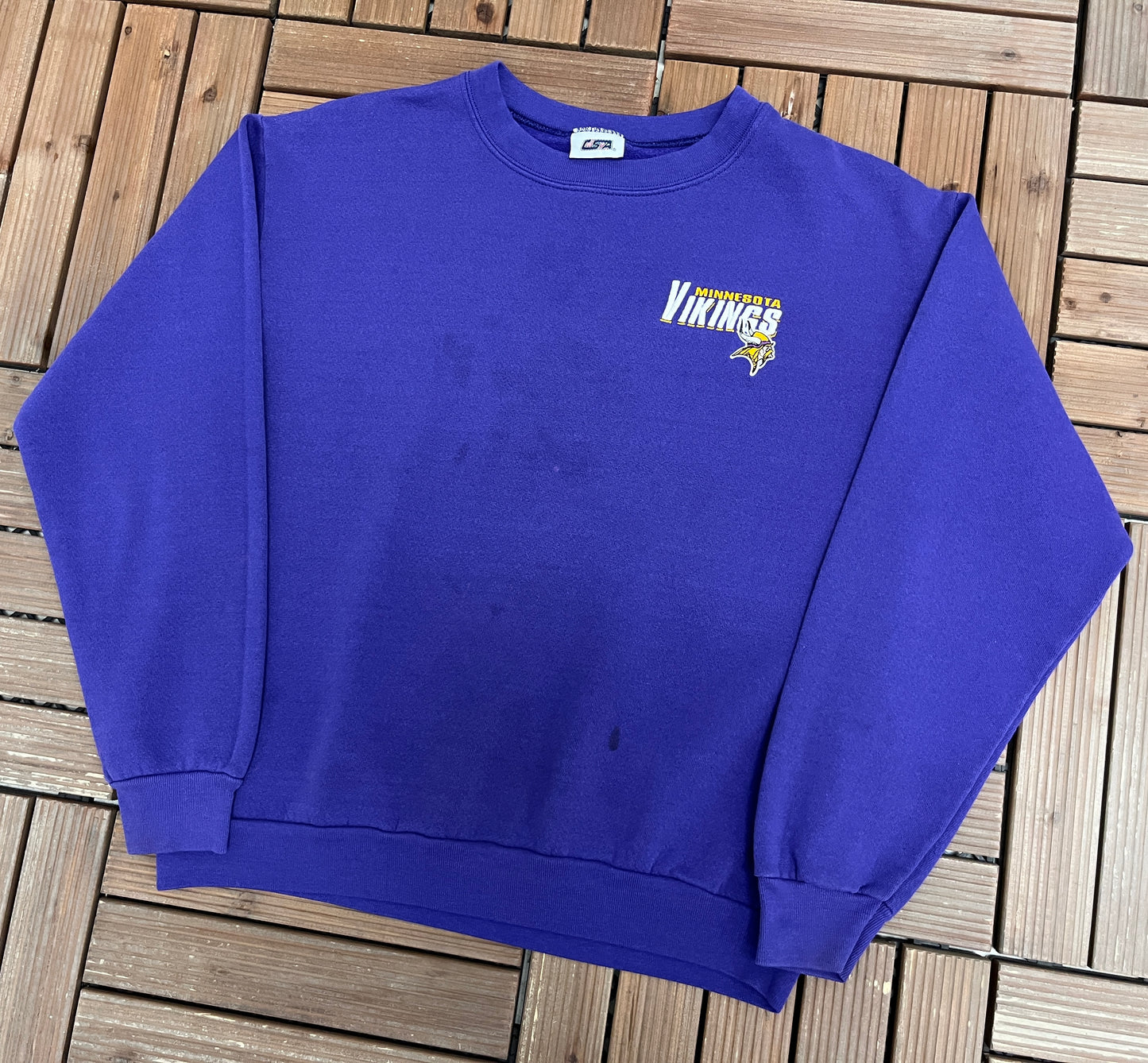 Minnesota Vikings Embroidered Graphic Crewneck | Size Small | Vintage 1990s NFL Football Purple Sweater |