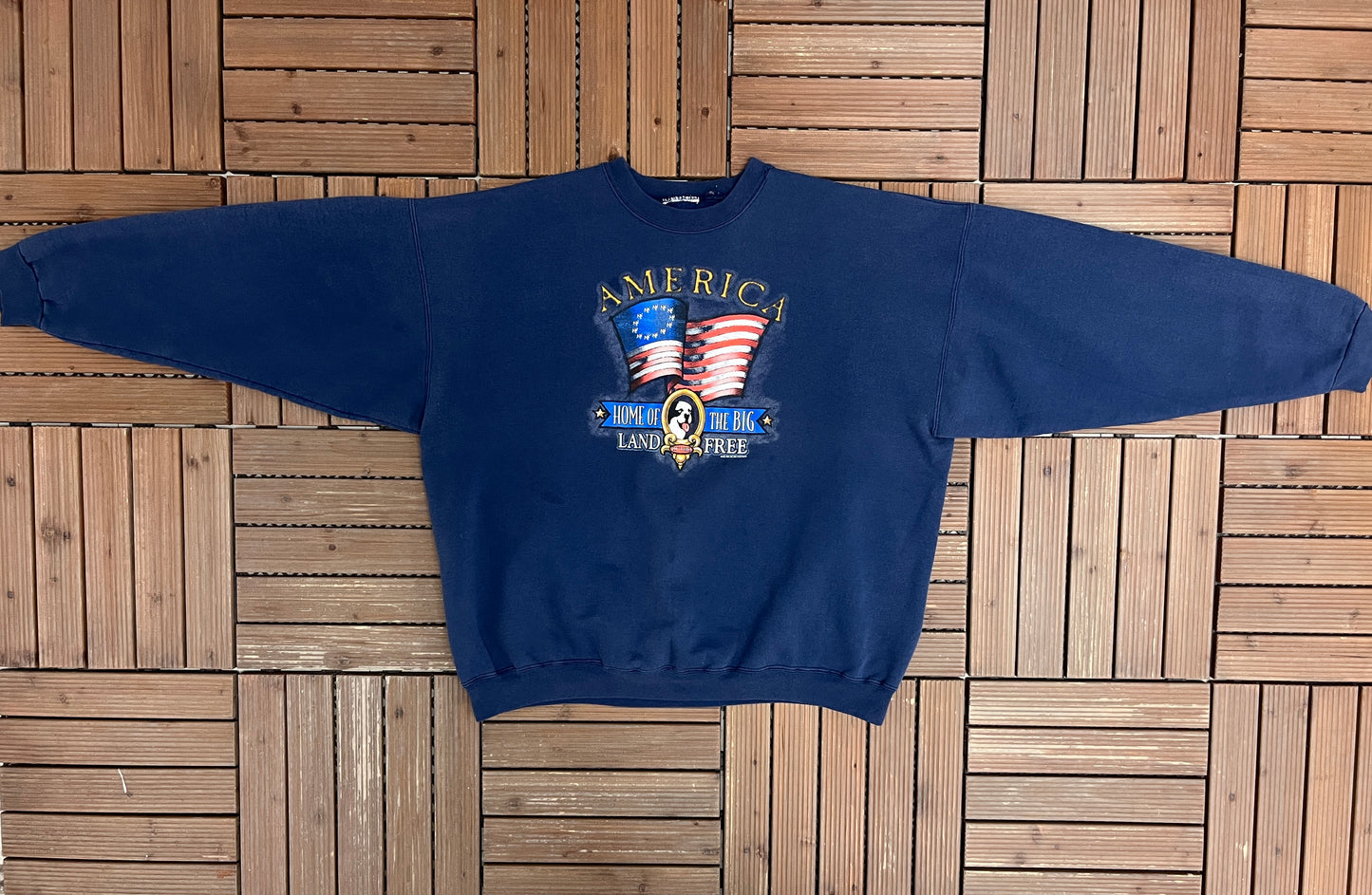 Big Dogs America Land Of The Free Graphic Crewneck | Size X-Large | Vintage 2000s Promotional Blue Sweater |