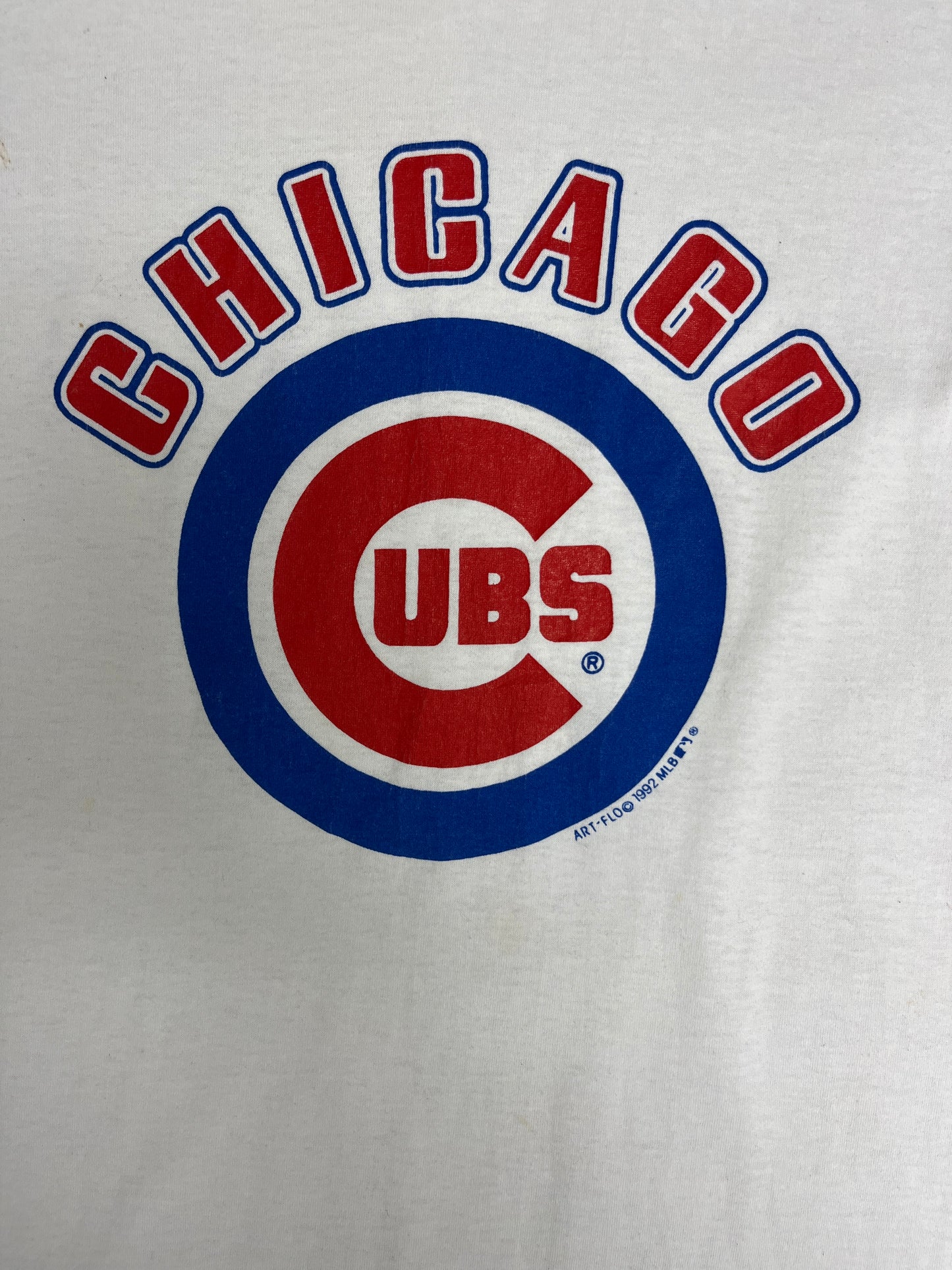 Chicago Cubs Graphic Tee | Size Large | Vintage 1990s MLB Baseball White T-Shirt |