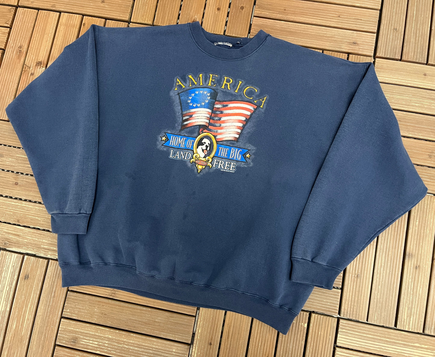 Big Dogs America Land Of The Free Graphic Crewneck | Size X-Large | Vintage 2000s Promotional Blue Sweater |