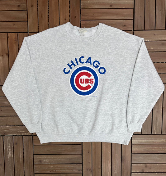 Chicago Cubs Graphic Crewneck | Size XX-Large | Vintage 2000s MLB Baseball Grey Sweater |