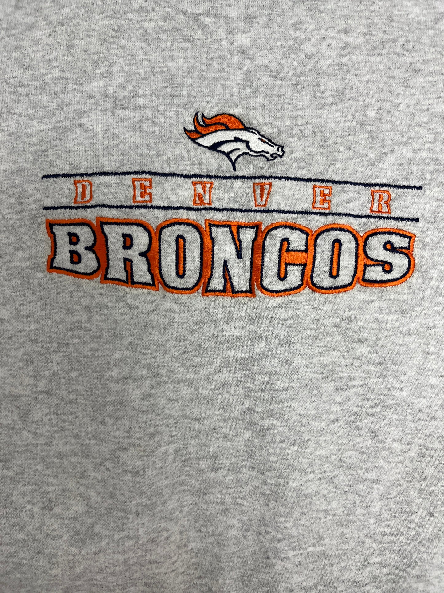 Denver Broncos Embroidered Graphic Crewneck | Size Small | Vintage 1990s NFL Football Grey Sweater |