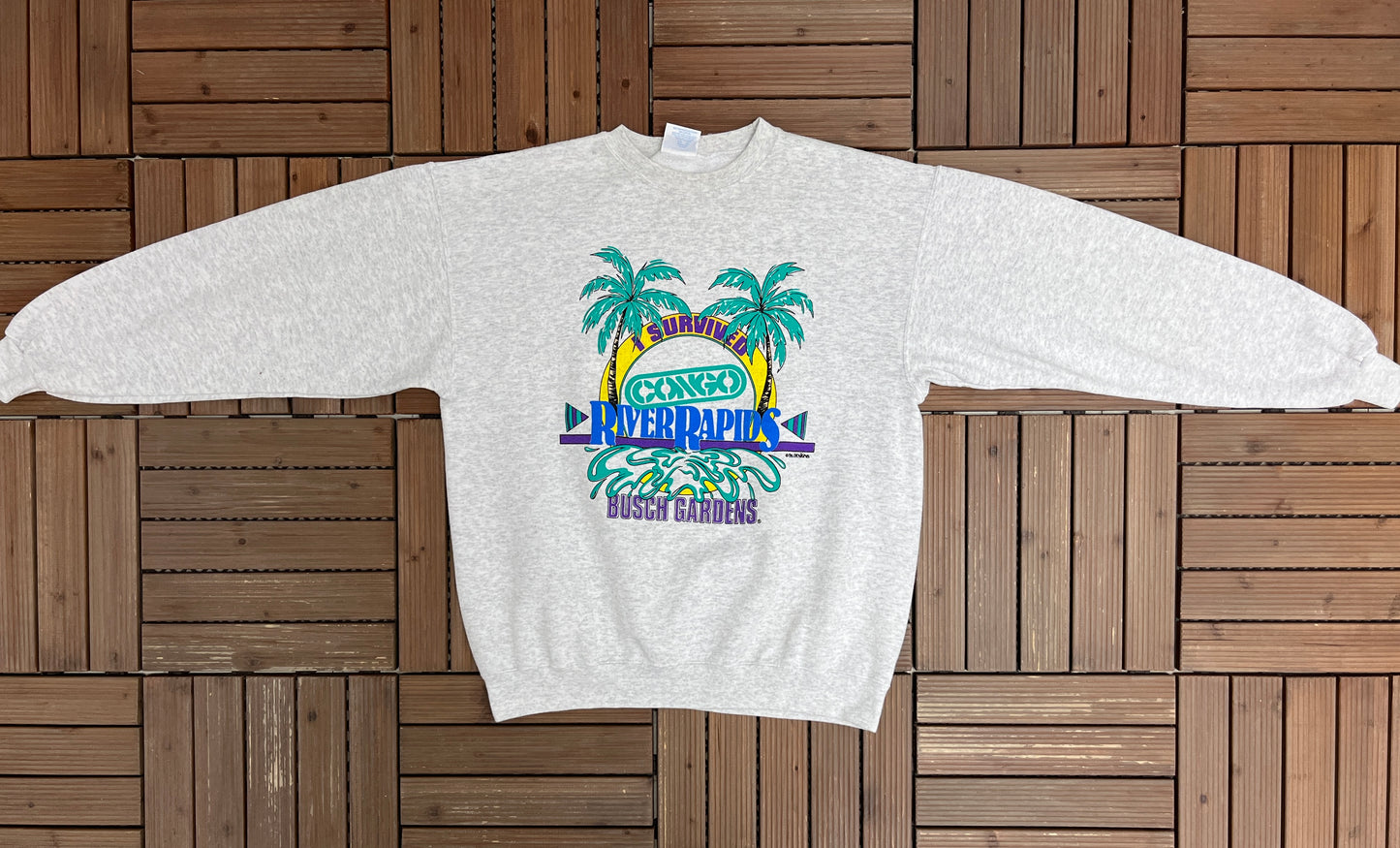 I Survived Congo River Rapids Busch Gardens Crewneck | Size Large | Vintage 1990s Promotional Grey Sweater|