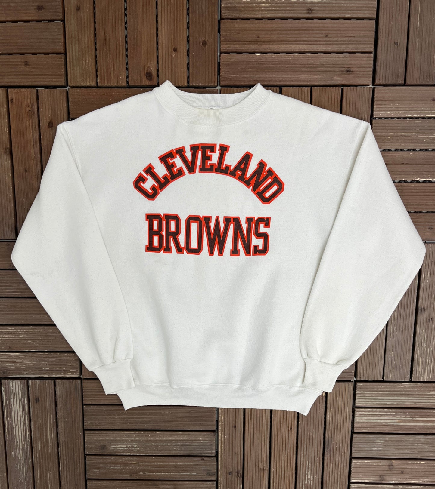 Cleveland Browns Spell Out Graphic Crewneck | Size X-Large | Vintage 1990s NFL Football White Sweater |