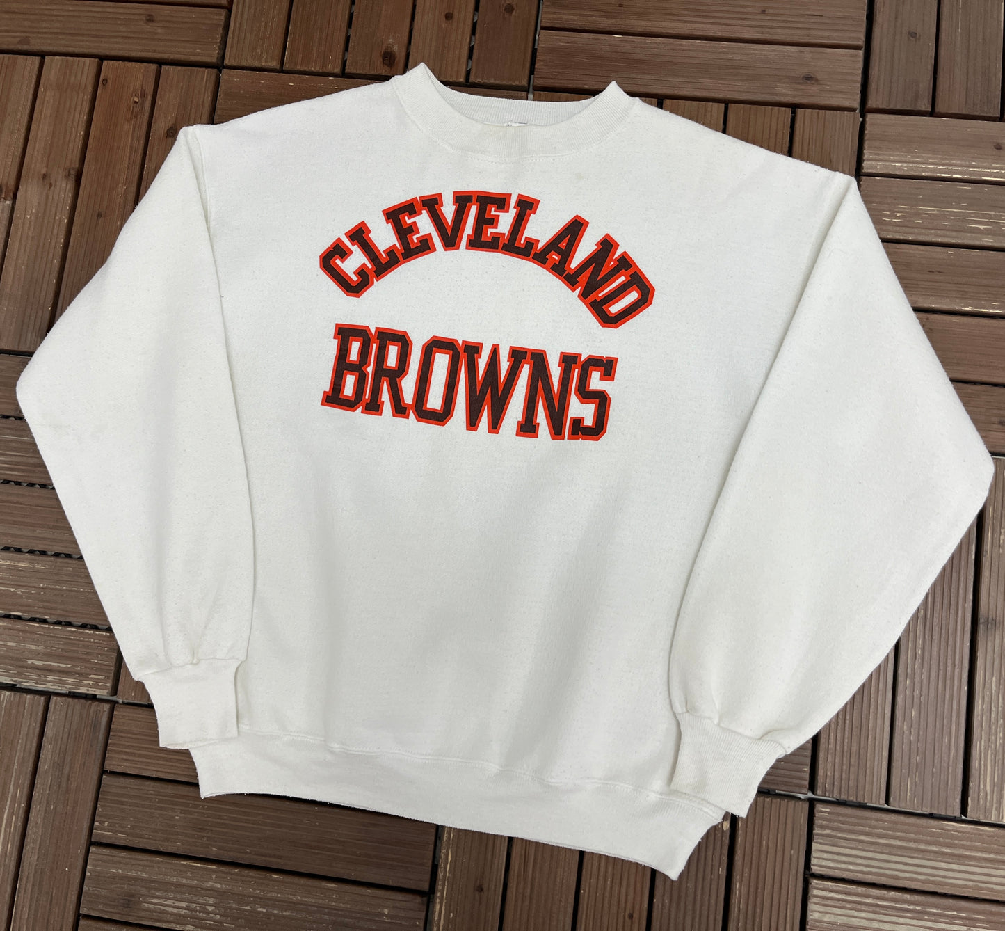 Cleveland Browns Spell Out Graphic Crewneck | Size X-Large | Vintage 1990s NFL Football White Sweater |