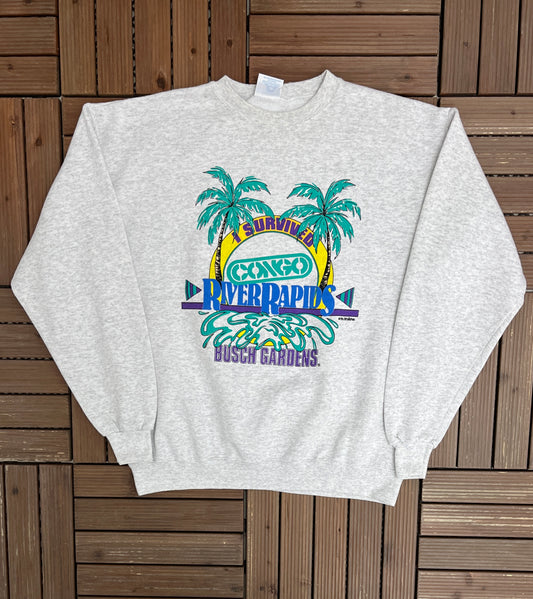 I Survived Congo River Rapids Busch Gardens Crewneck | Size Large | Vintage 1990s Promotional Grey Sweater|