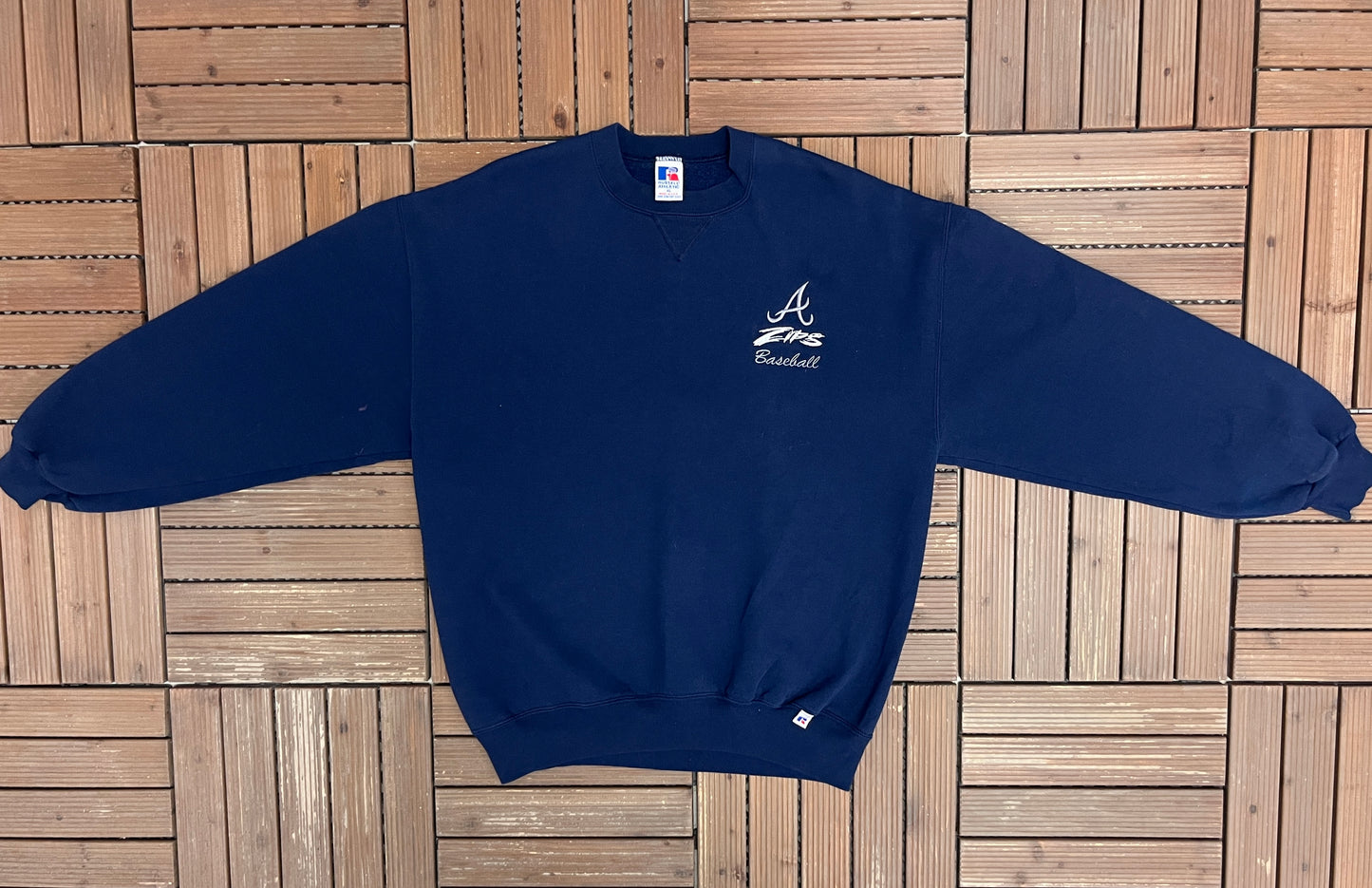 Akron Zips Baseball Graphic Crewneck | Size X-Large | Vintage 1990s College Blue Sweater |