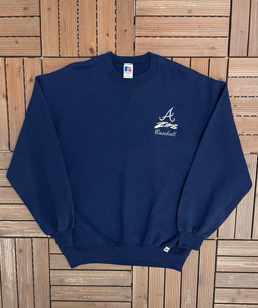 Akron Zips Baseball Graphic Crewneck | Size X-Large | Vintage 1990s College Blue Sweater |