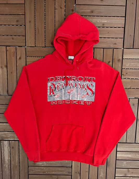 Detroit Red Wings Hockey Graphic Hoodie | Size X-Large | Vintage 1990s NHL Hockey Red Sweater |