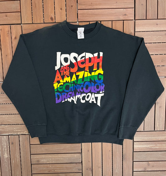 Joseph and the Amazing Technicolor Dreamcoat Graphic Crewneck | Size X-Large | Vintage 1990s Promotional Black Sweater |