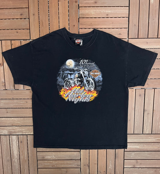 Harley Davidson 10th Annual Hot Harley Nights Graphic Tee | Size XX-Large | Vintage 2000s Biker Motorcycle Black T-Shirt |