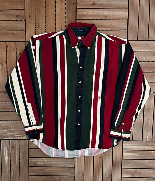 Tommy Hilfiger Striped Button Down Shirt | Size X-Large | Vintage 2000s Branded Casual Striped Button Shirt |