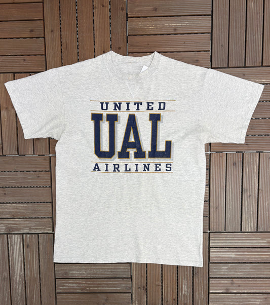 United Airlines Graphic Tee | Size X-Large | Vintage 1990s Promotional Company Grey T-Shirt |
