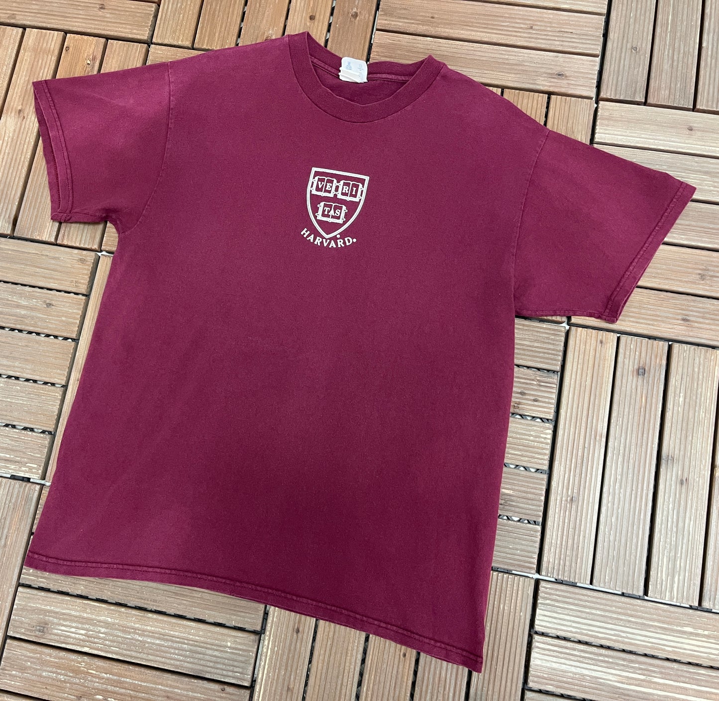 Harvard University Veritas Graphic Tee | Size Large | Vintage 1990s College Red T-Shirt |